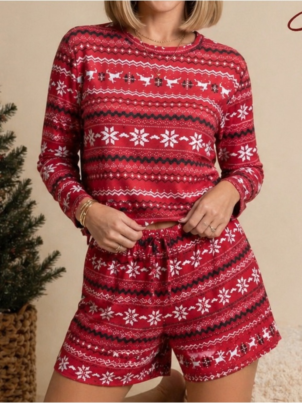 Red Winter Pajama Set Medium Christmas Cozy Lounge Sleepwear